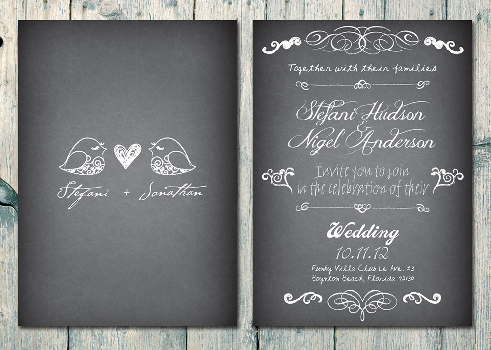 Partecipazioni shabby con uccellini e effetto lavagna