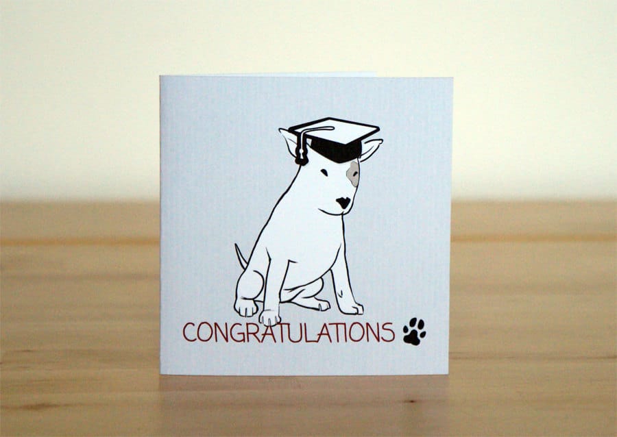 Biglietto d'auguri per laurea con cagnolino