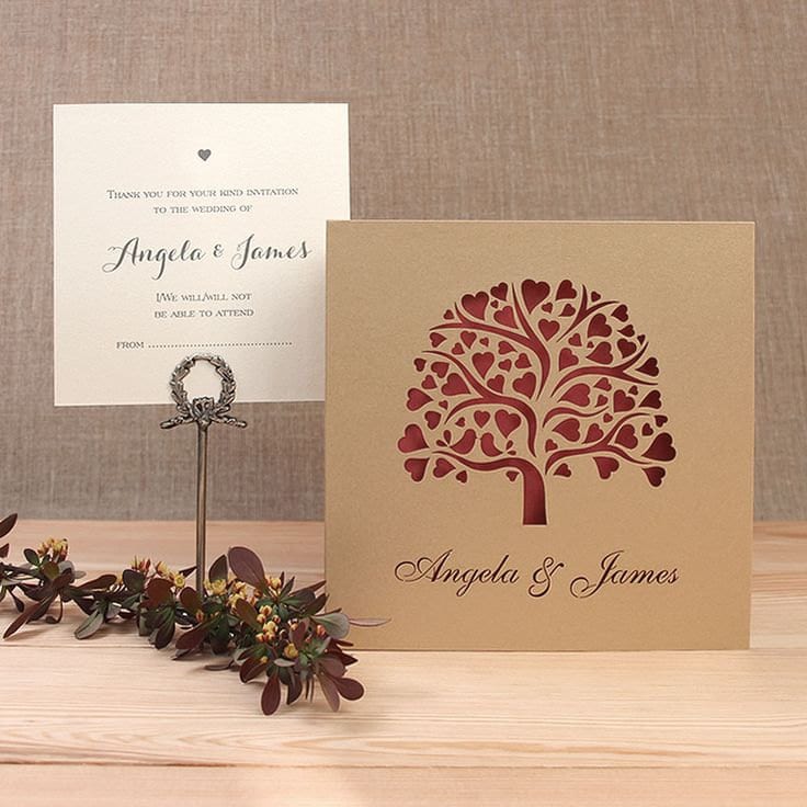 Partecipazioni laser cut con albero a cuori