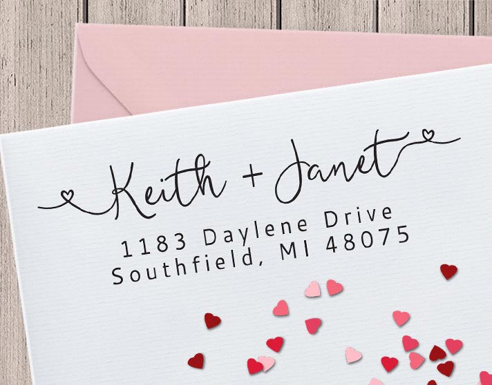 Timbro personalizzato per matrimonio con indirizzo degli sposi