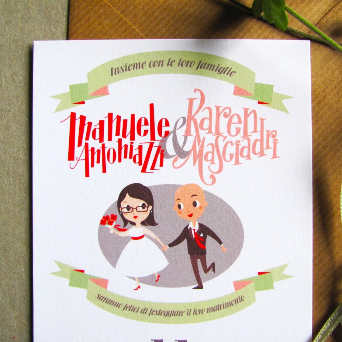 Partecipazione di Matrimonio Personalizzata con Disegno degli Sposi
