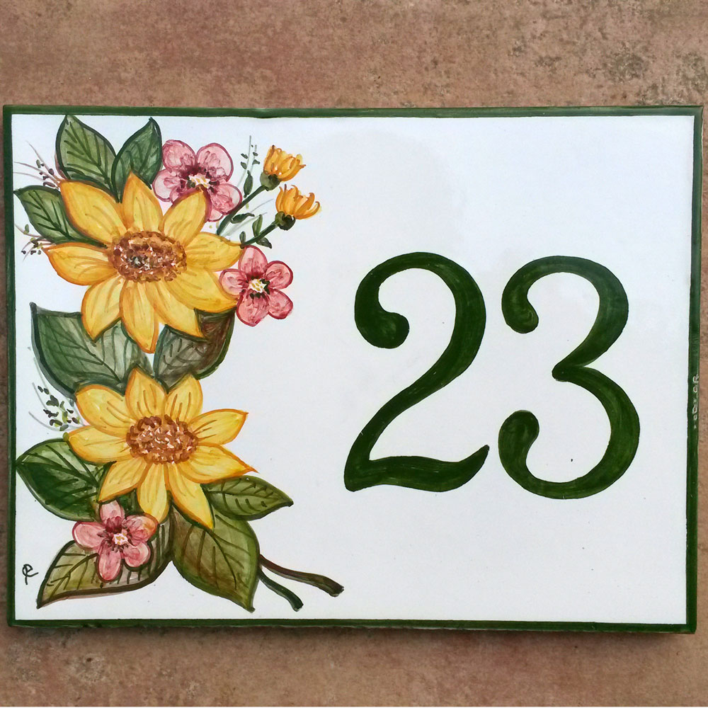 Numero Civico con Disegno Personalizzato Dipinto a Mano "Girasoli"