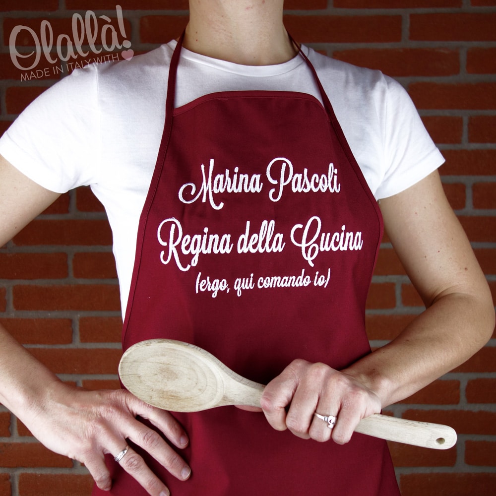 Grembiule da Cucina Personalizzato Regina con Nome e Frase Ricamati 100%  Cotone