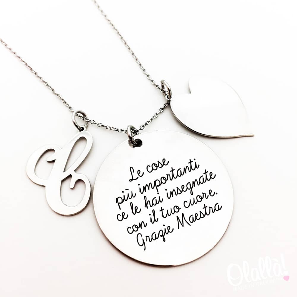 Collanina Con Ciondolo In Argento 925 Idea Regalo Maestra Con Frase Segreta Personalizzabile Olalla