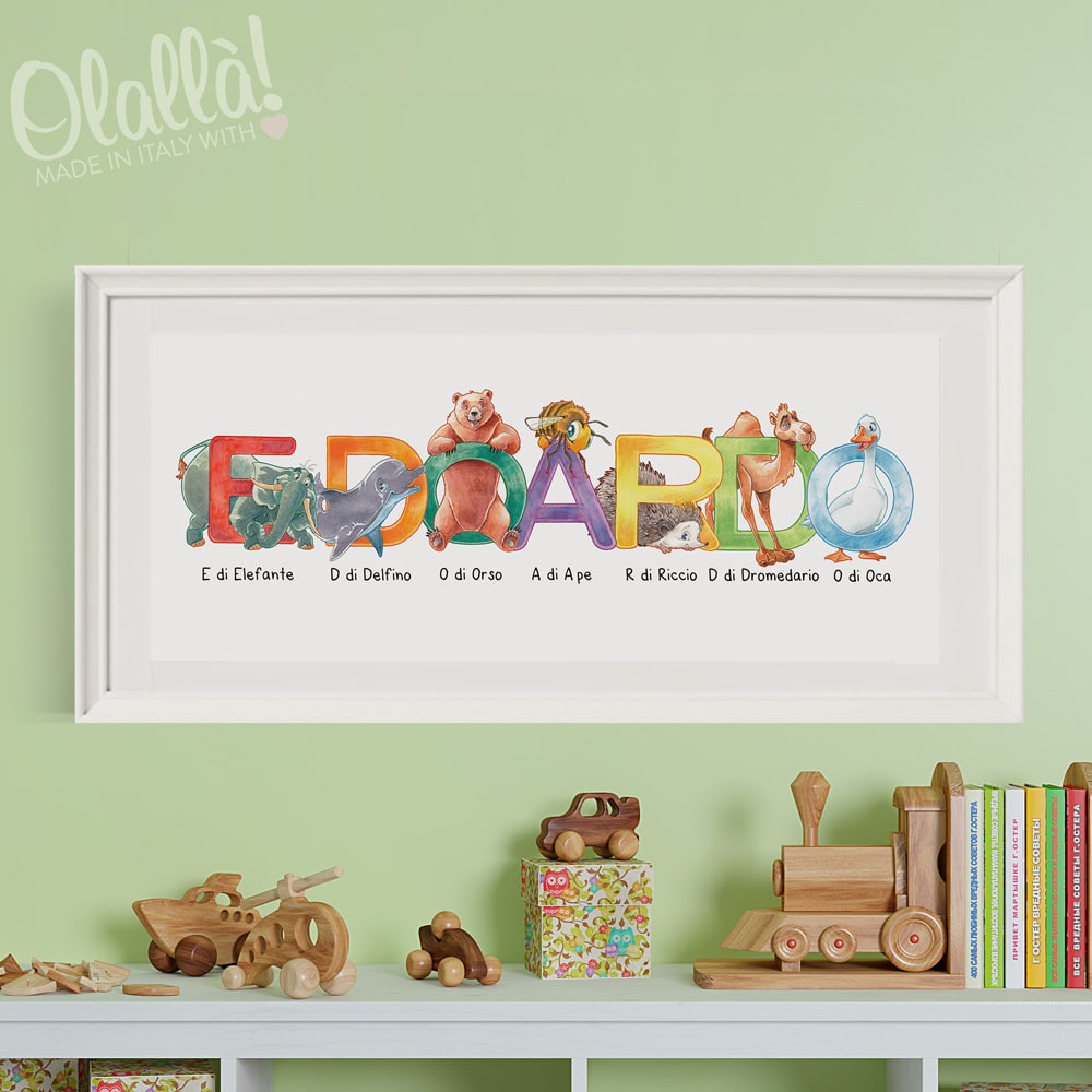 Illustrazione Personalizzata per Cameretta Iniziali del Nome a Decoro “Lo Zoo”