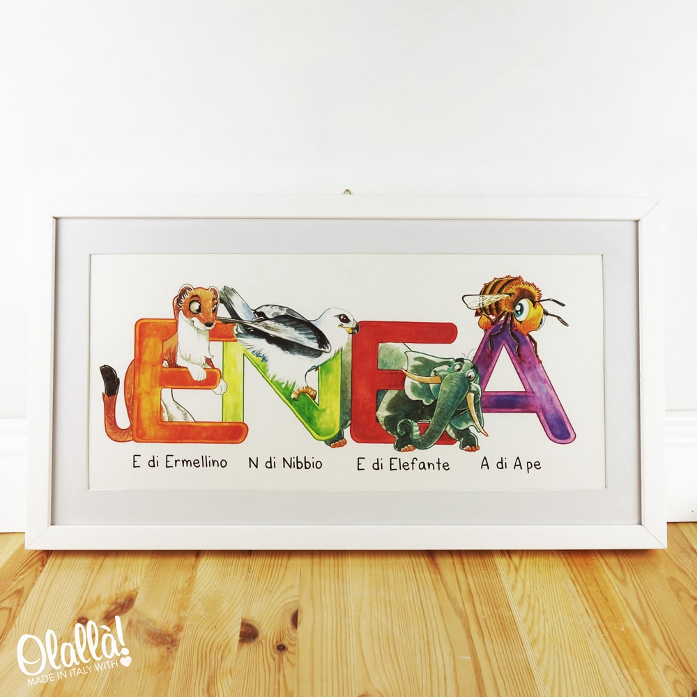 Illustrazione Personalizzata per Cameretta Iniziali del Nome a Decoro "Lo Zoo"