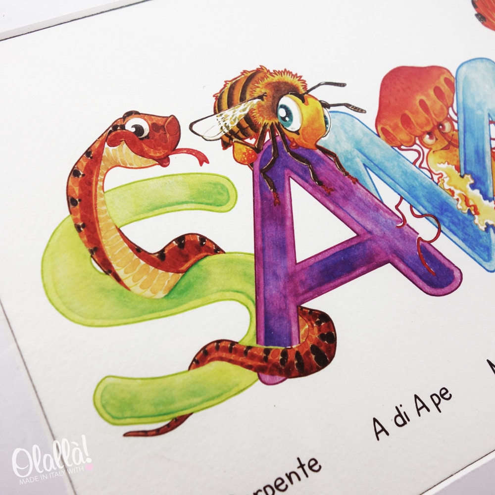 Illustrazione Personalizzata per Cameretta Iniziali del Nome a Decoro "Lo Zoo"