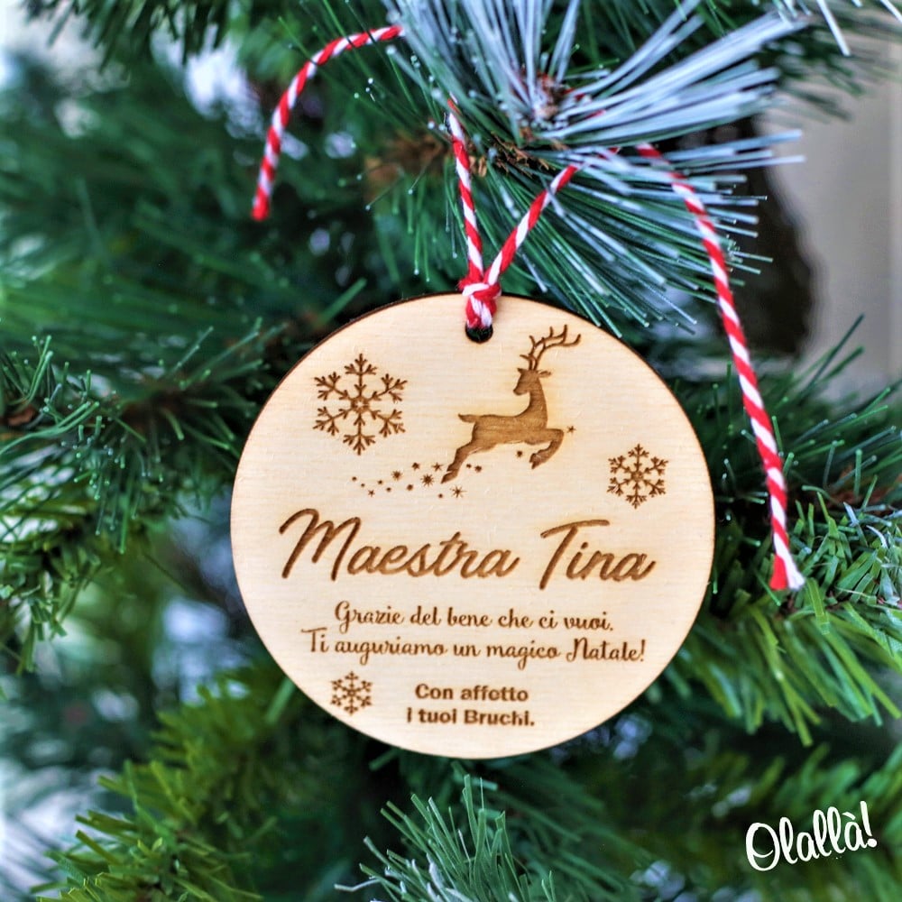 Decorazioni Natalizie Da Appendere.Decorazione Di Legno Da Appendere All Albero Di Natale Personalizzata Per La Maestra Del Cuore Olalla