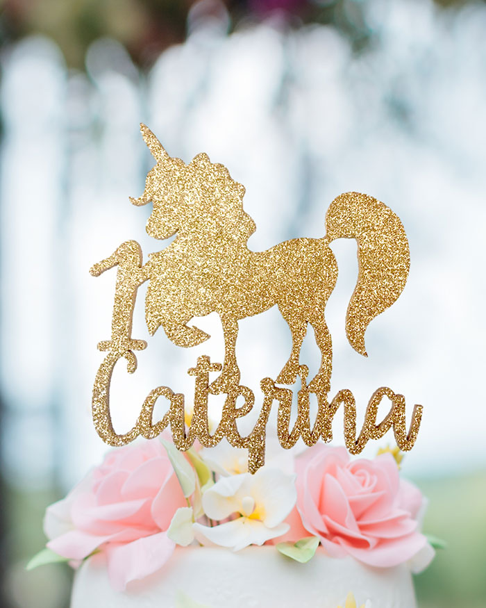 Unicorn Cake Topper, Decorazione della torta unicorno d'oro fatta