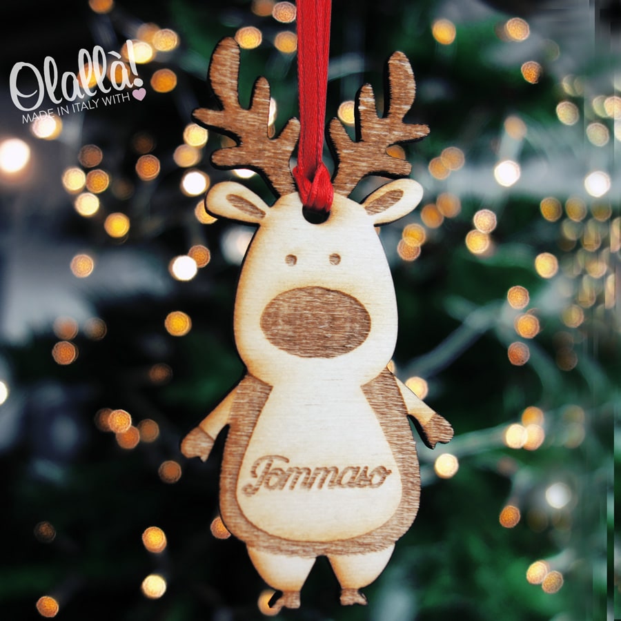 Decorazioni Renne Natalizie.Decorazione Di Legno Da Appendere All Albero Di Natale Personalizzata Renna Rudolph Olalla