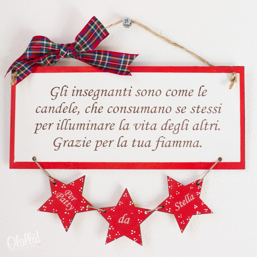 Frasi Di Auguri Di Natale Per Le Maestre.Targhetta In Legno Personalizzata Con Frase E Nomi Idea Regalo Maestre Olalla