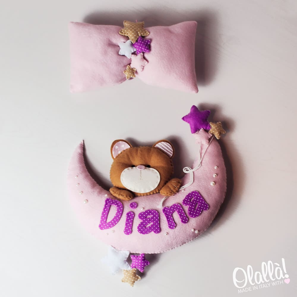 Fiocco Nascita con Orsetto sulla Luna Personalizzato con Nome Idea Regalo Nascita