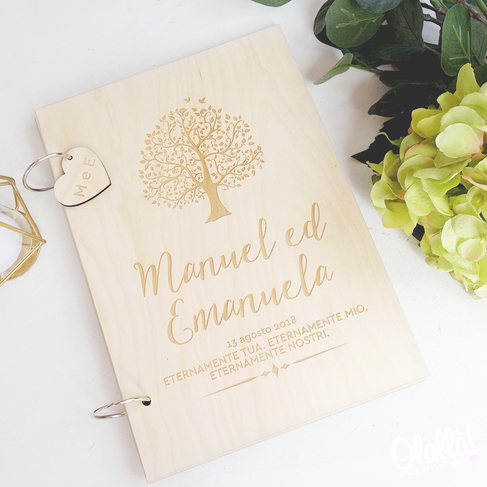 Amore Matrimonio Guest Book Personalizzato Legno Albero