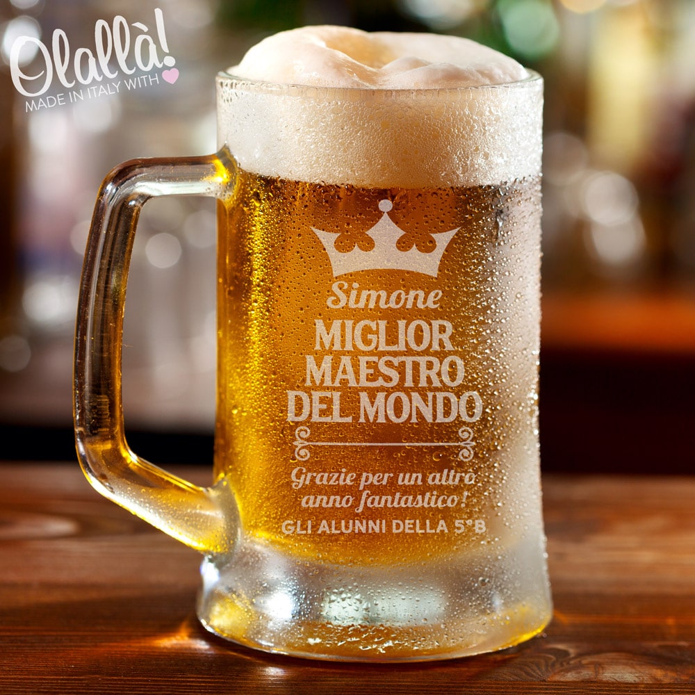 Boccale da Birra Personalizzato con Corona e Dedica Miglior Maestro del  Mondo - Idea Regalo Maestro o Professore per Fine Anno o Compleanno