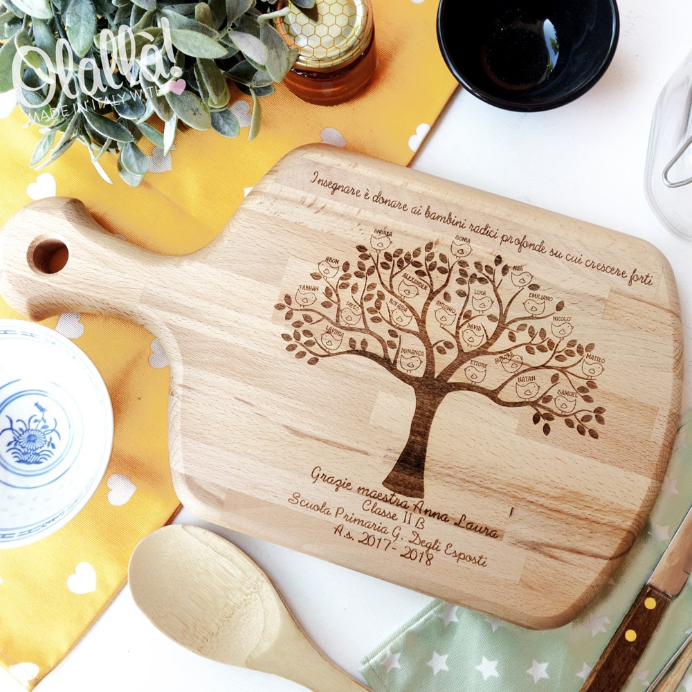 Idee Regalo Natale Maestre Elementari.Tagliere Personalizzato Albero Con Uccellini Idea Regalo Maestra Olalla