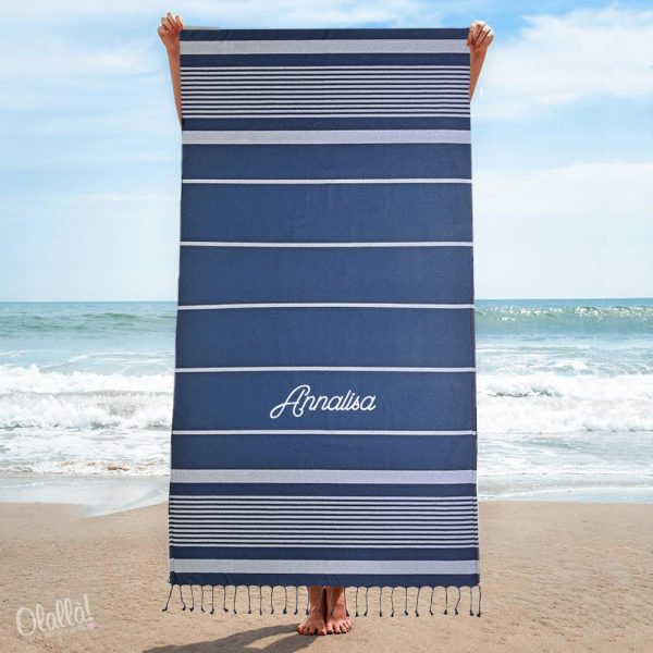 telo-mare-personalizzato-blu-frange-righe-nome telo-mare-personalizzato-blu-frange-righe-nome