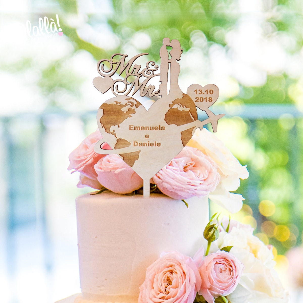 Cake topper in legno 50° anniversario di matrimonio personalizzato