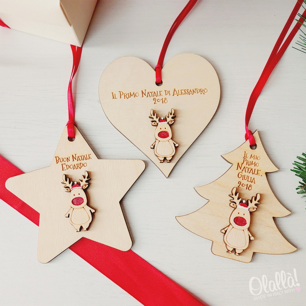 Decorazioni Natalizie Legno.Decorazione Di Legno Personalizzata Da Appendere All Albero Di Natale Renna Rudolph Olalla