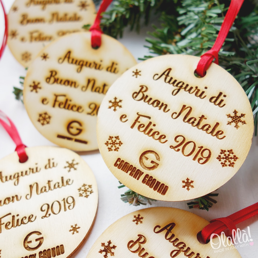 Auguri Di Natale Con Foto Personalizzata.Decorazione Di Legno Per Albero Di Natale Con Nome E Logo Regalo Di Natale Aziendale Personalizzato Olalla