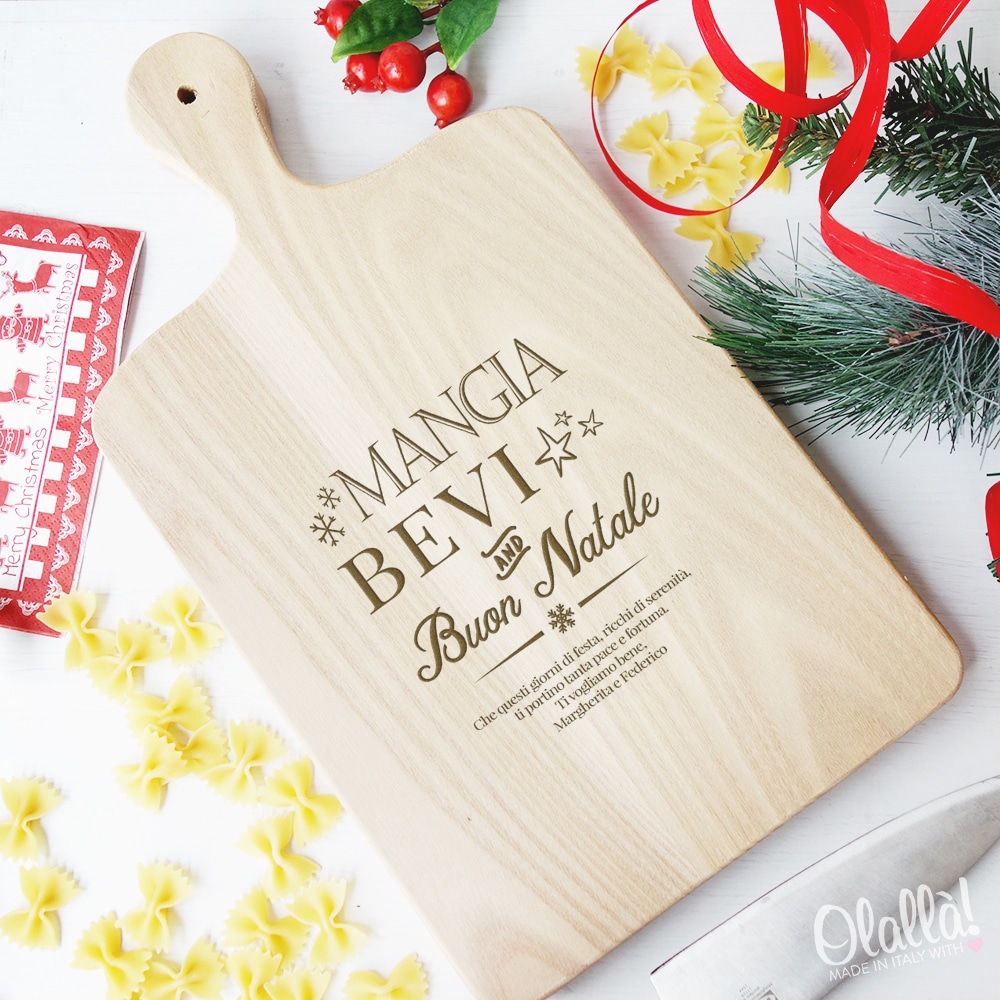 Idee Regalo Natale In Cucina.Tagliere Personalizzato Mangia Bevi And Buon Natale Idea Regalo Per Amici Olalla