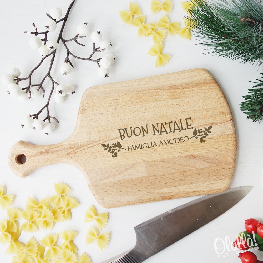 Idee Regalo Natale In Cucina.Tagliere Personalizzato Buon Natale E Decori Agrifoglio Idea Regalo Per Amici Di Famiglia Olalla