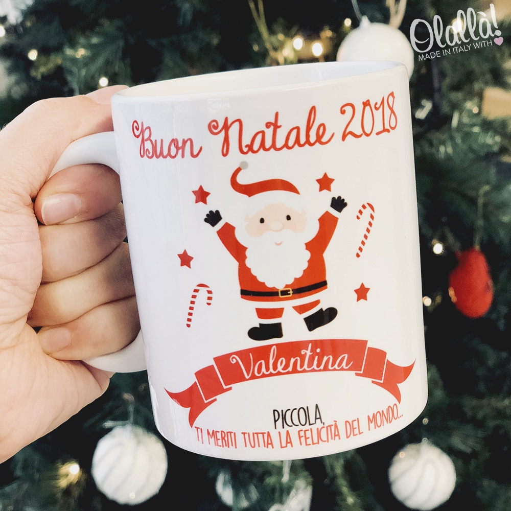 Idee Regalo Natale Zio.Tazza Personalizzata Con Babbo Natale E Nastro Rosso Con Nome Idea Regalo Natale Olalla