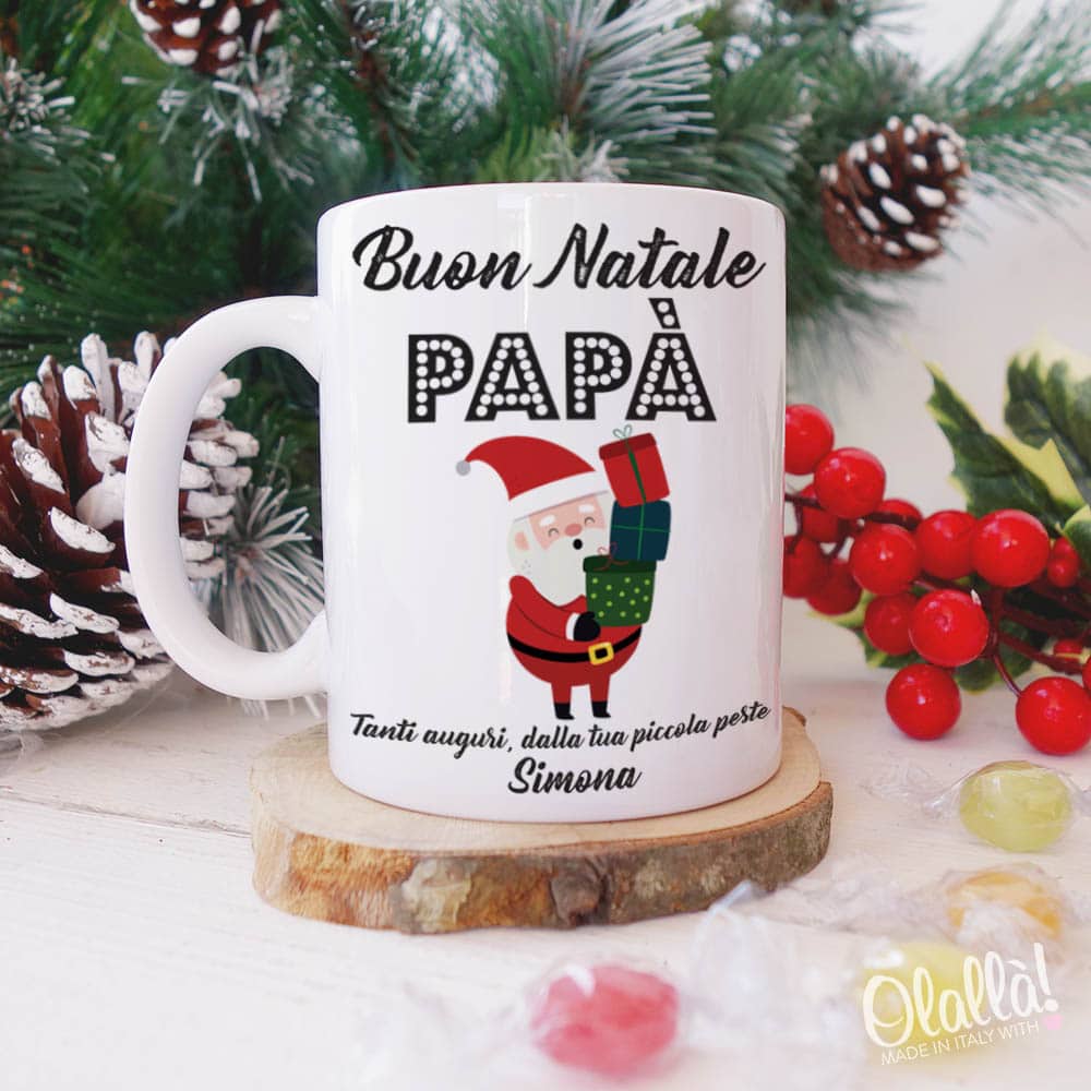 Auguri Di Buon Natale Zio.Tazza Personalizzata Buon Natale Papa Con Babbo Natale E Dedica Olalla