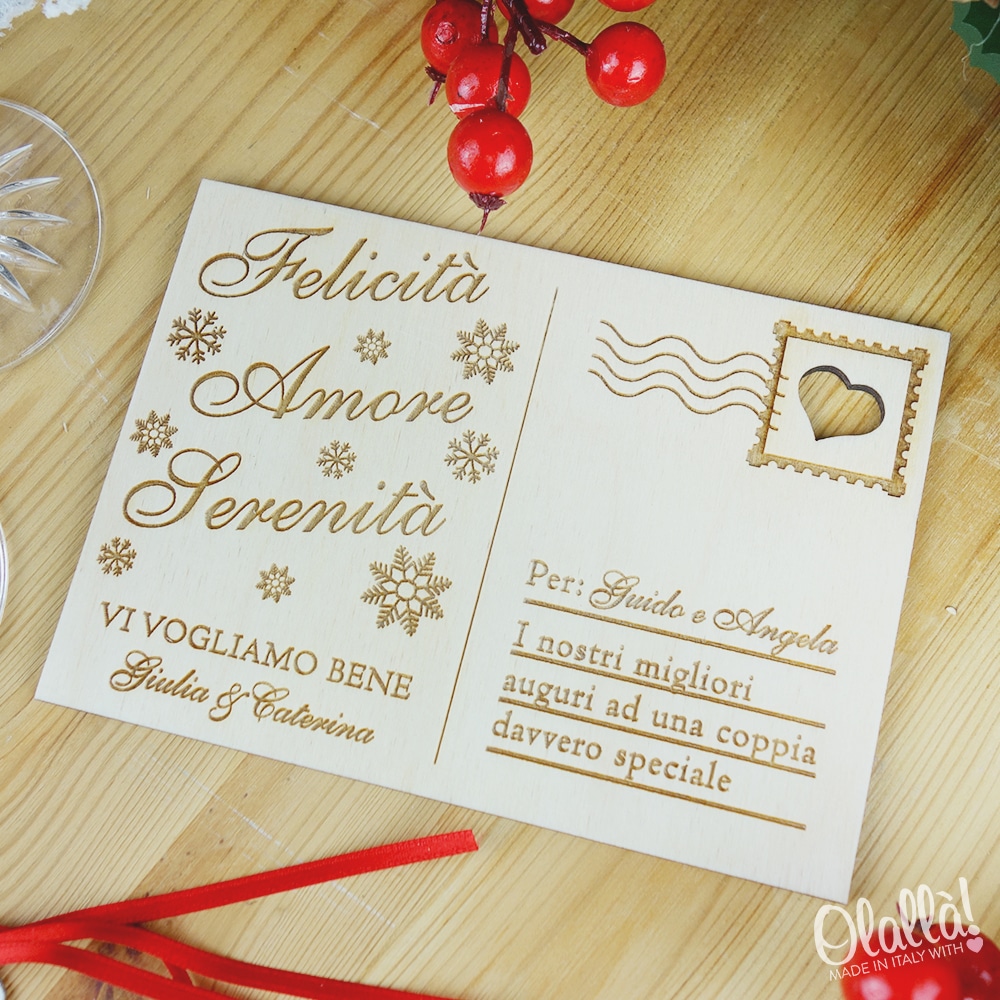 Cartoline Di Natale Con Foto Personalizzate.Cartolina Natalizia In Legno Personalizzata Con I Vostri Auguri Idea Regalo Natale Olalla