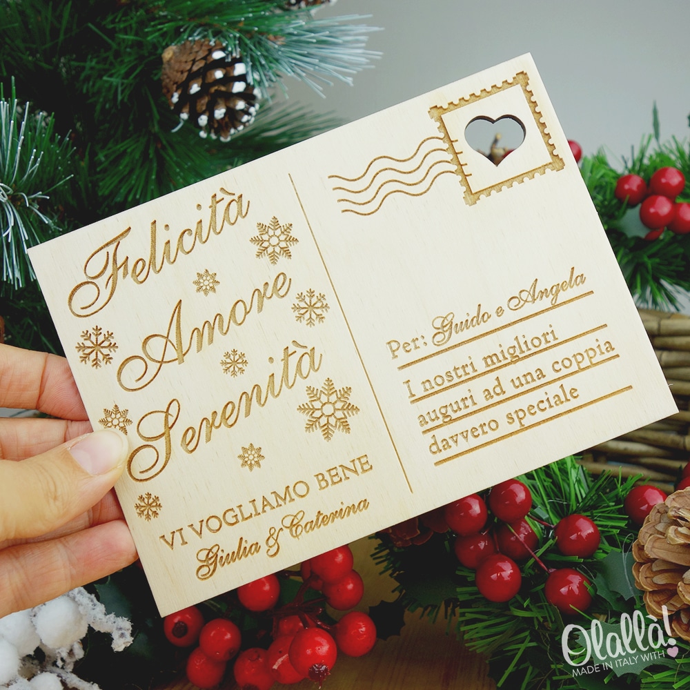 Cartoline Di Natale Con Foto Personalizzate.Cartolina Natalizia In Legno Personalizzata Con I Vostri Auguri Idea Regalo Natale Olalla