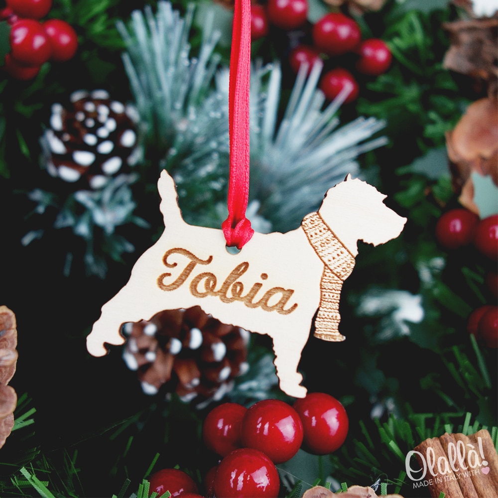 Decorazioni Di Natale.Decorazione Di Natale In Legno Personalizzata Con La Sagoma E Il Nome Del Tuo Cane Olalla