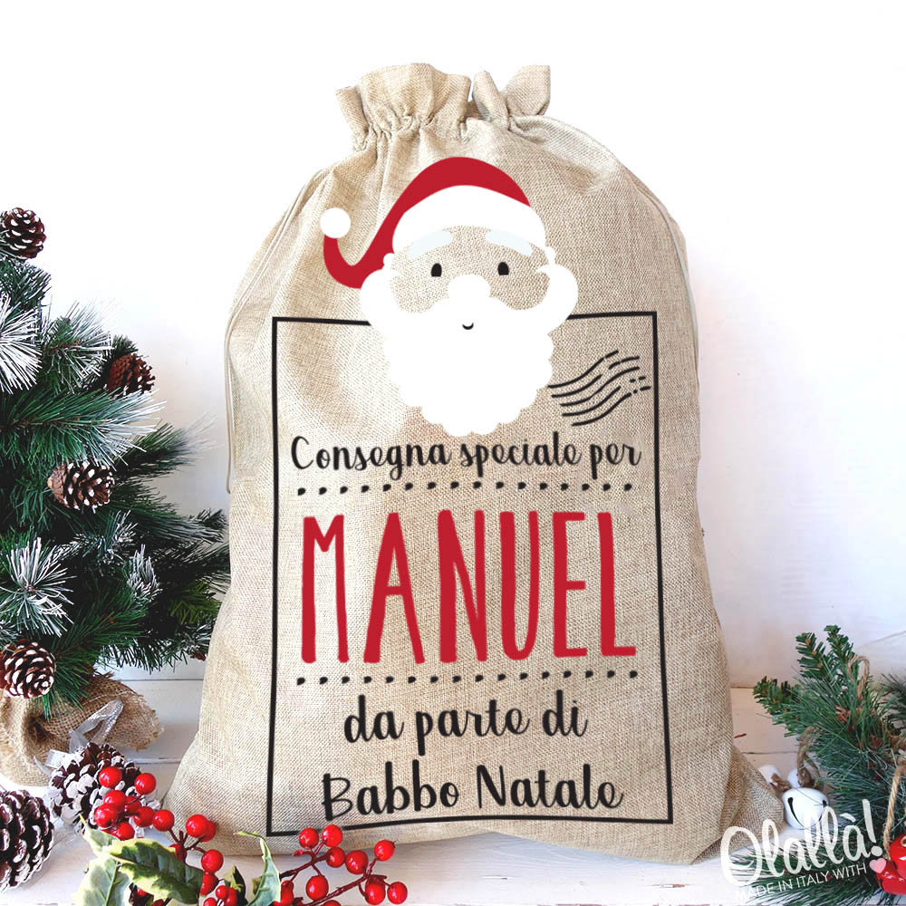 Segnaposto Natalizi Con Juta.Sacca Di Babbo Natale In Juta Personalizzata Con Nome Consegna Speciale Per Olalla
