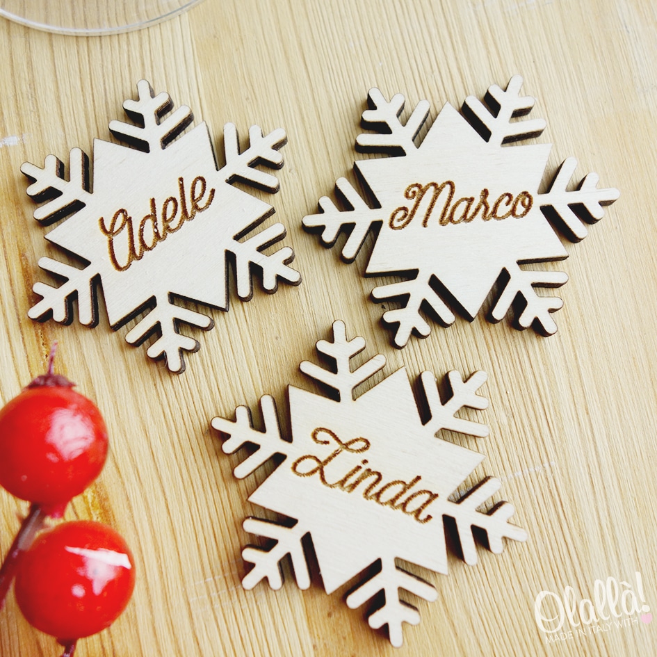 Segnaposto Natalizio Per Matrimonio.Segnaposto Natalizio In Legno Personalizzato Con Nome Fiocco Di Neve Olalla