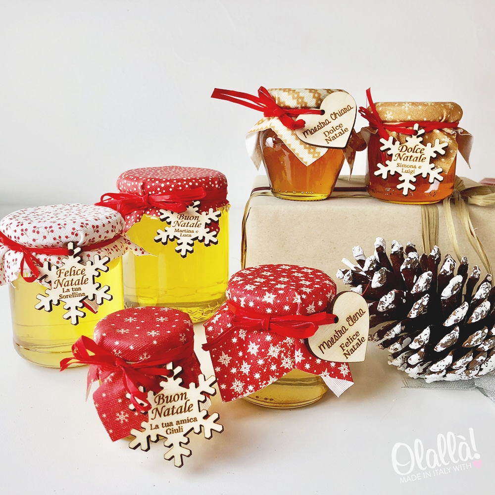 Vasetti Segnaposto Natalizi.Vasetti Di Miele Natalizi Con Tag In Legno Personalizzata Olalla