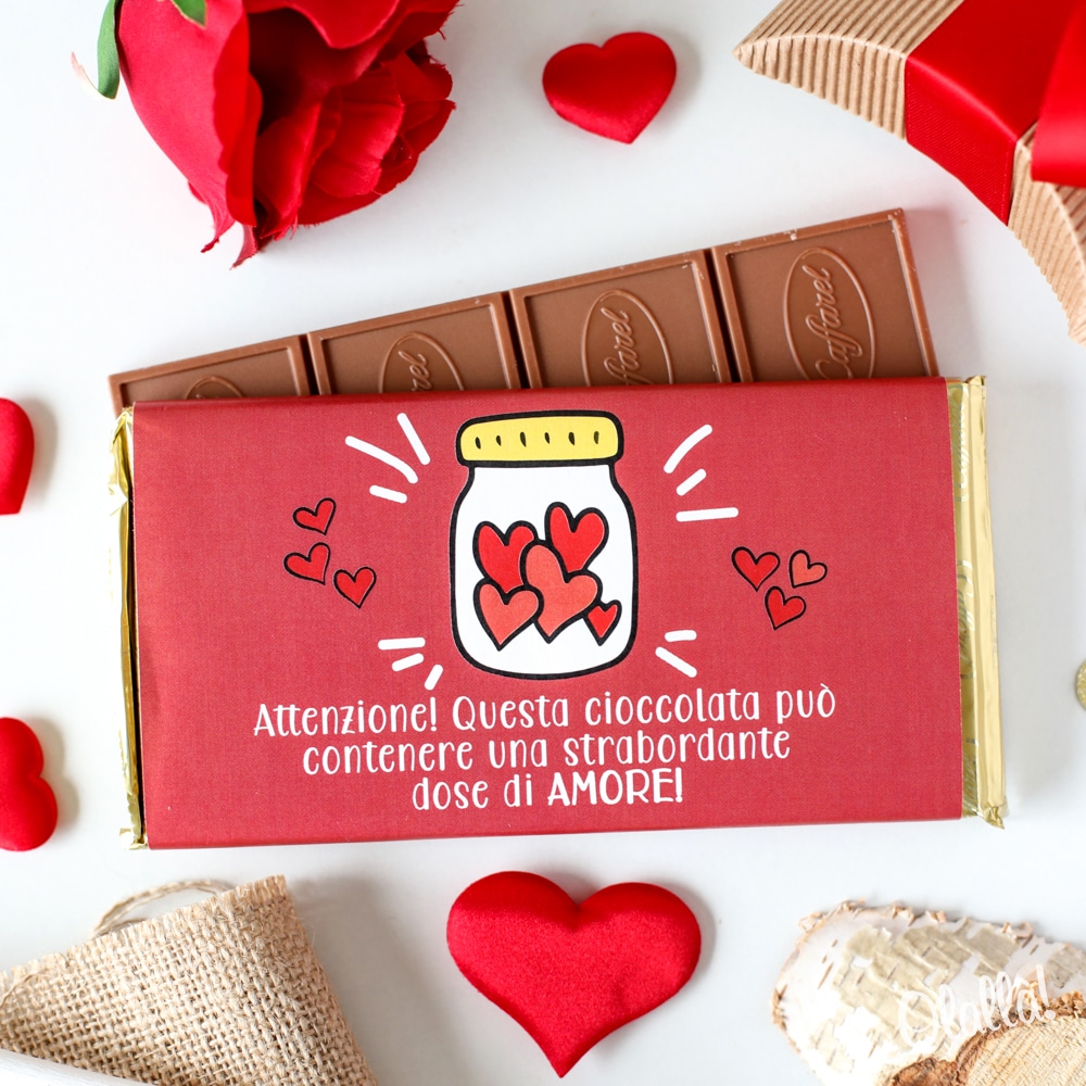 Barretta di Cioccolata Personalizzata Barattolo con Cuore - Idea Regalo San  Valentino