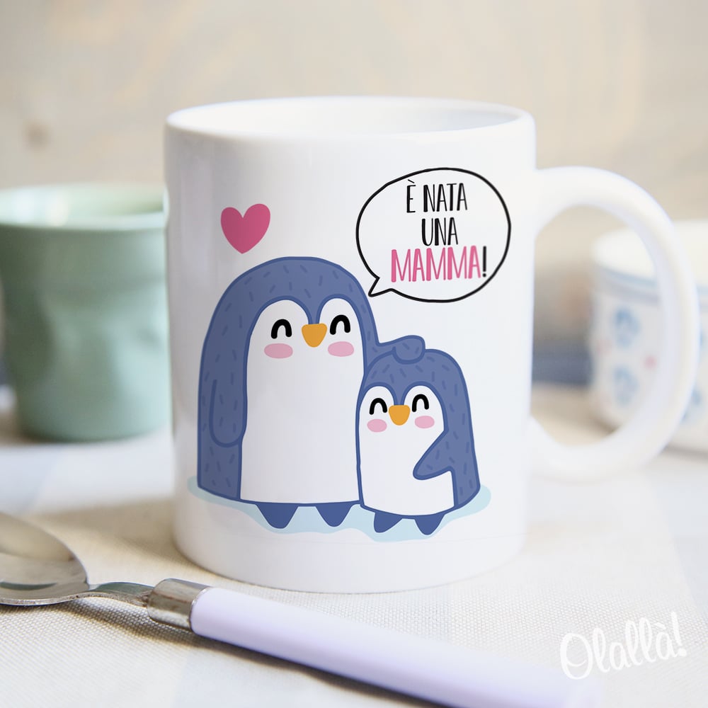 Tazza Personalizzata con Pinguini - Idea Regalo Neo Mamma