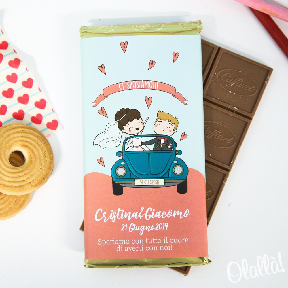 Barretta di Cioccolata Personalizzata a Tema Matrimonio - Idea  Partecipazione di Nozze