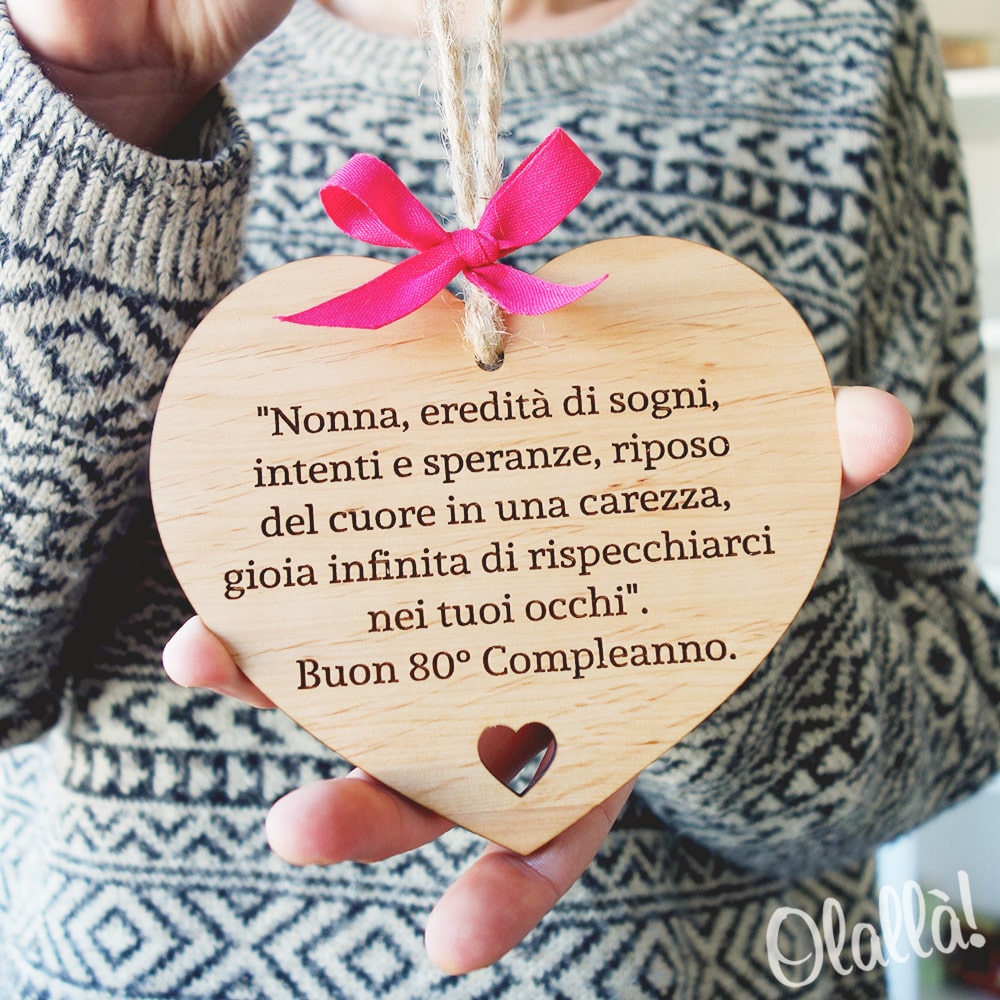 Targhetta a Cuore in Legno con Frase Personalizzata - Idea regalo Nonna