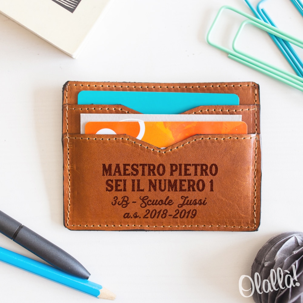 Porta Carte in Cuoio Personalizzabile con Dedica - Idea Regalo Nonno