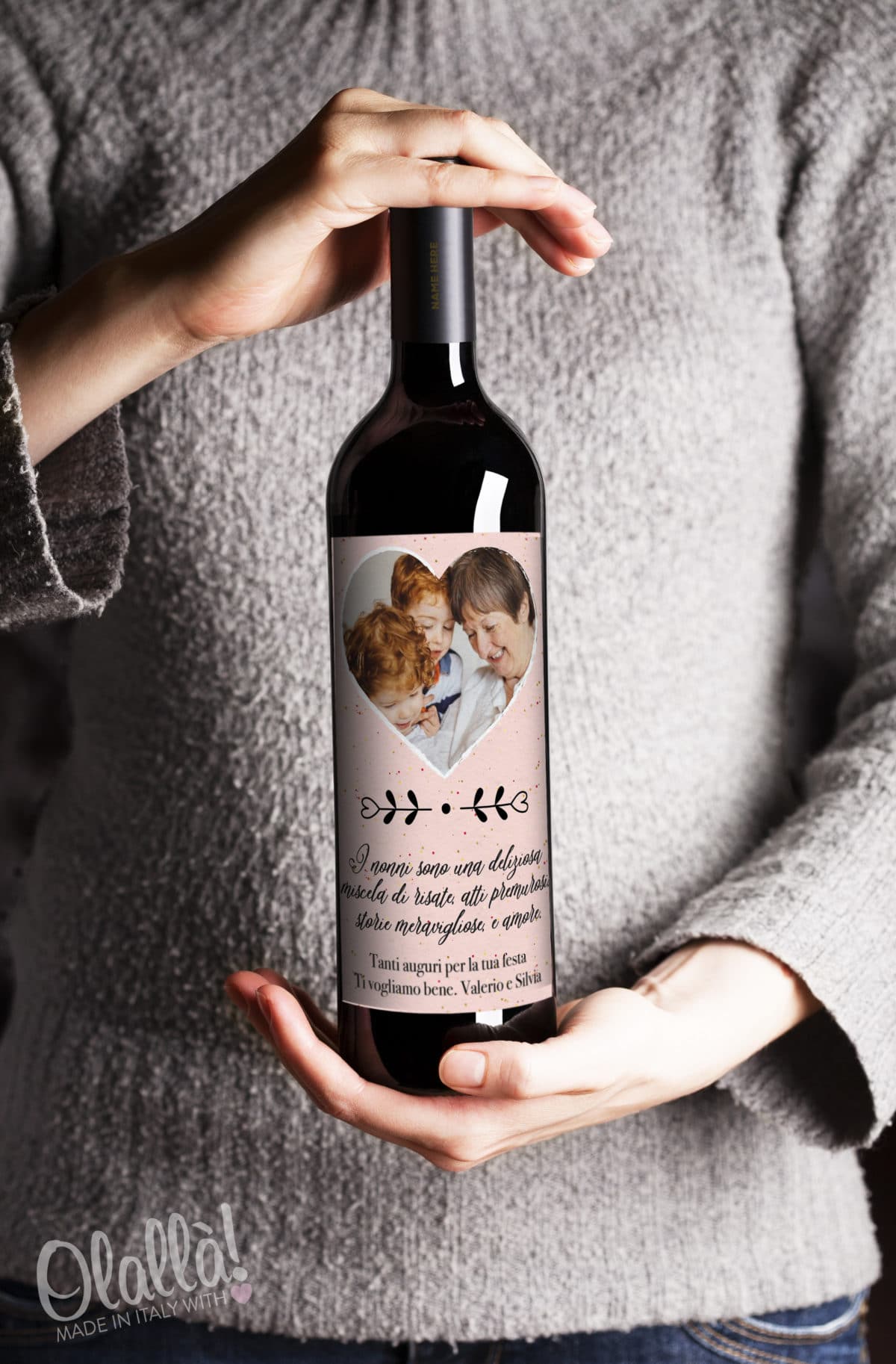Bottiglia Personalizzata con Cuore, Foto e Dedica - Idea Regalo Nonni