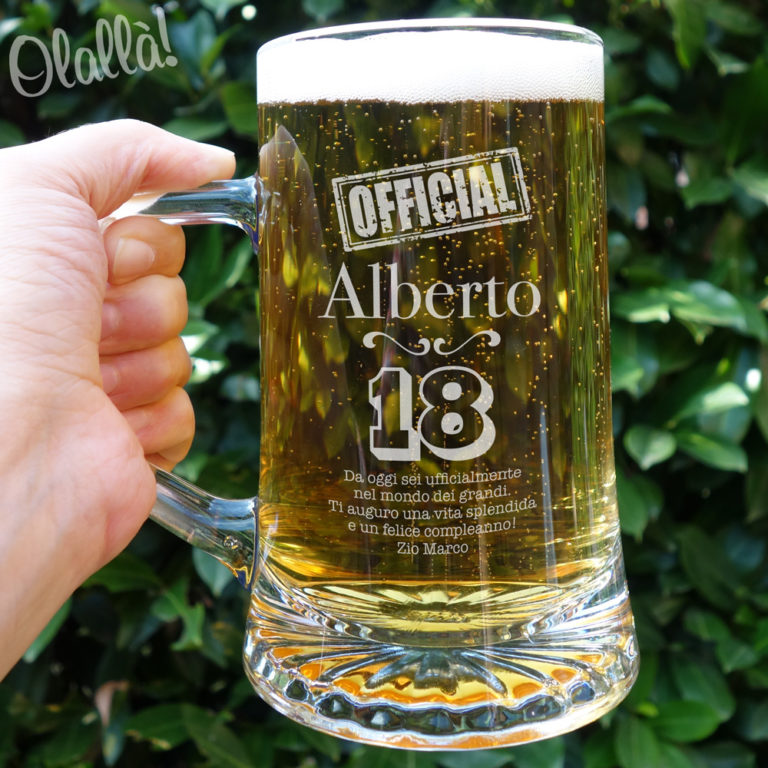 Boccale da Birra &quot;Official&quot; Personalizzato con Dedica Regalo 18 Anni