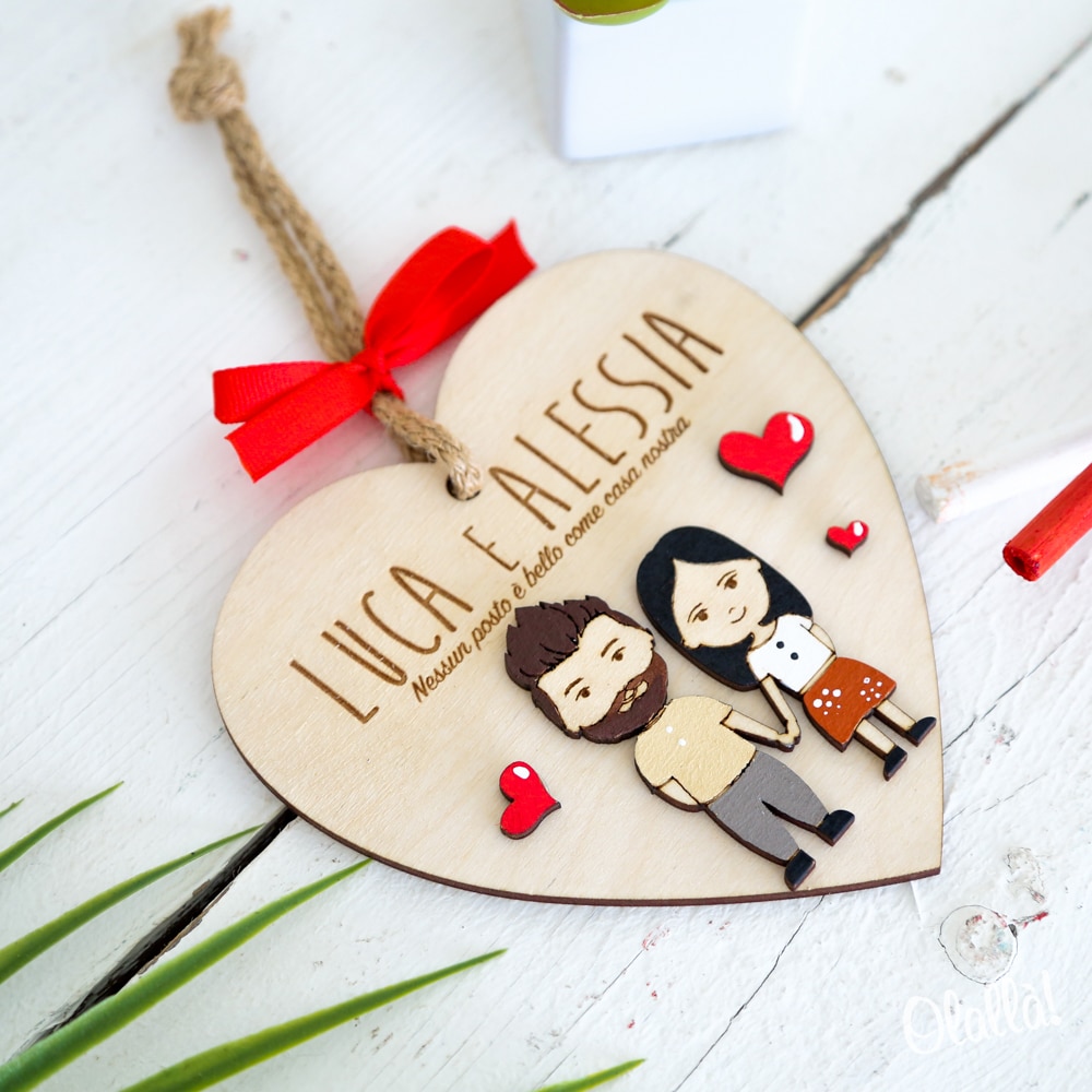 Cuore In Legno Inciso Personalizzato - 16x16 Cm, Idea Regalo Per San Valentino, Anniversario, Noce