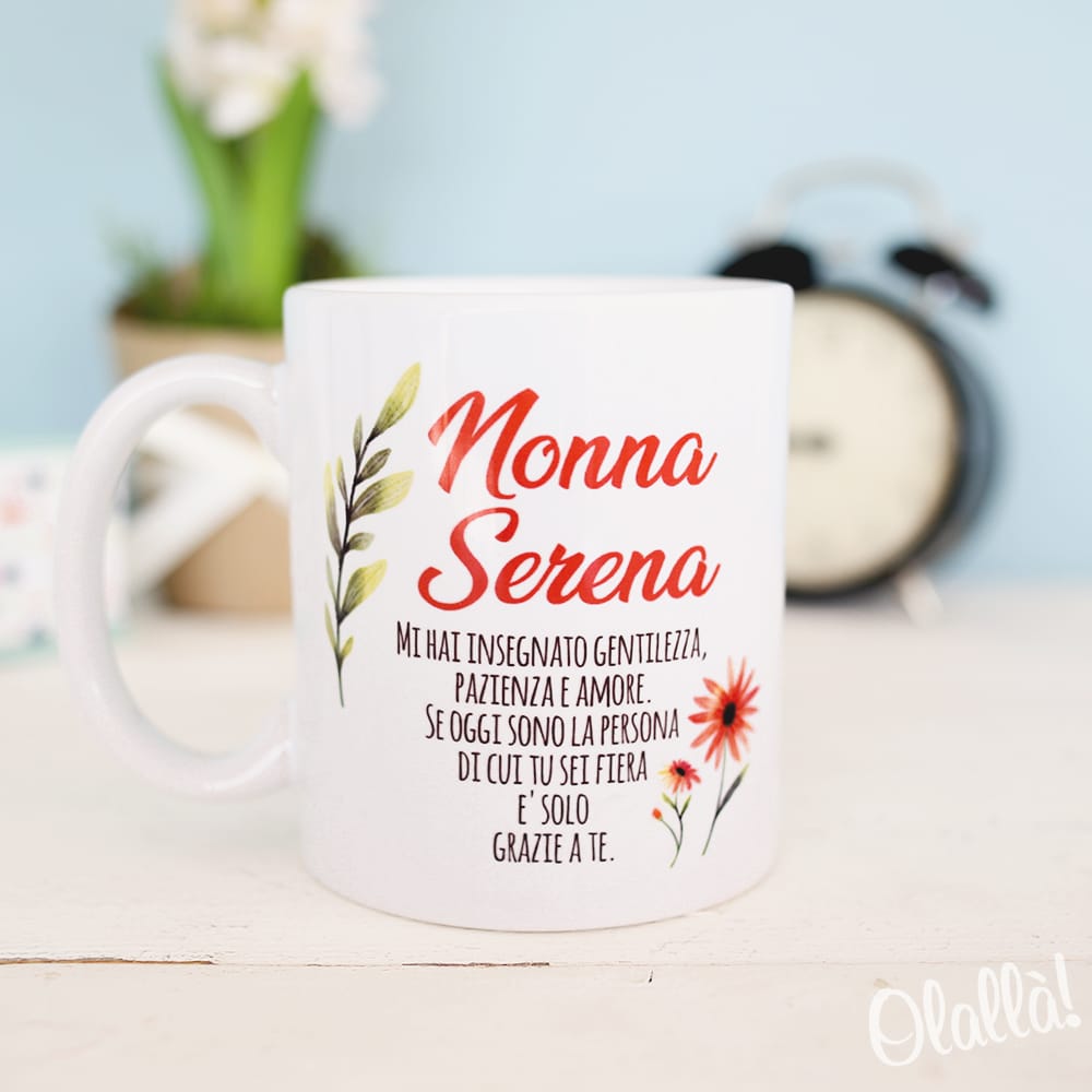 Tazza Personalizzata con Dedica e Fiori Colorati - Regalo per Collega