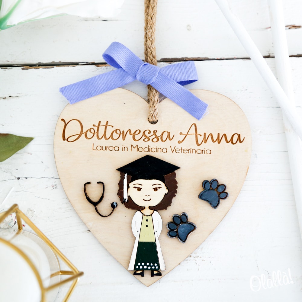 Cuore in Legno da Appendere Personalizzato con Ritratto Mini-me