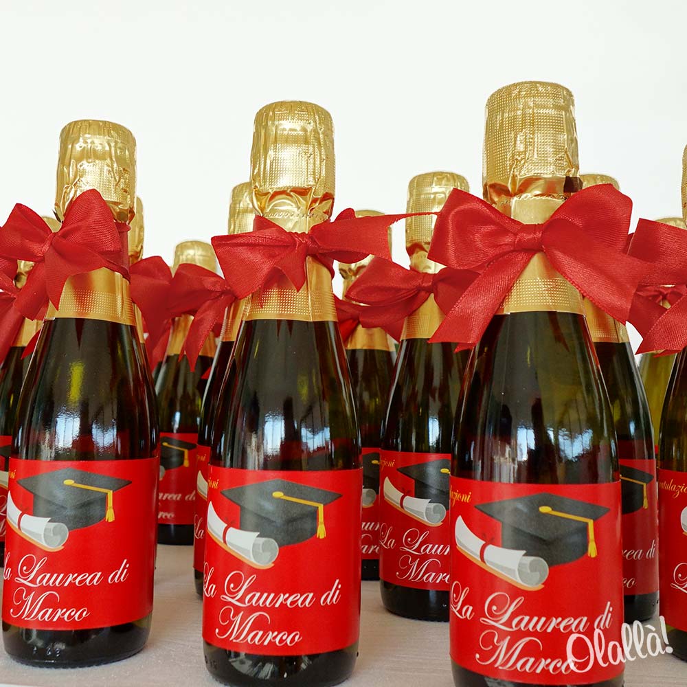 10 Mini Bottigliette Di Prosecco Con Etichetta Personalizzabile Bomboniera Laurea Olalla