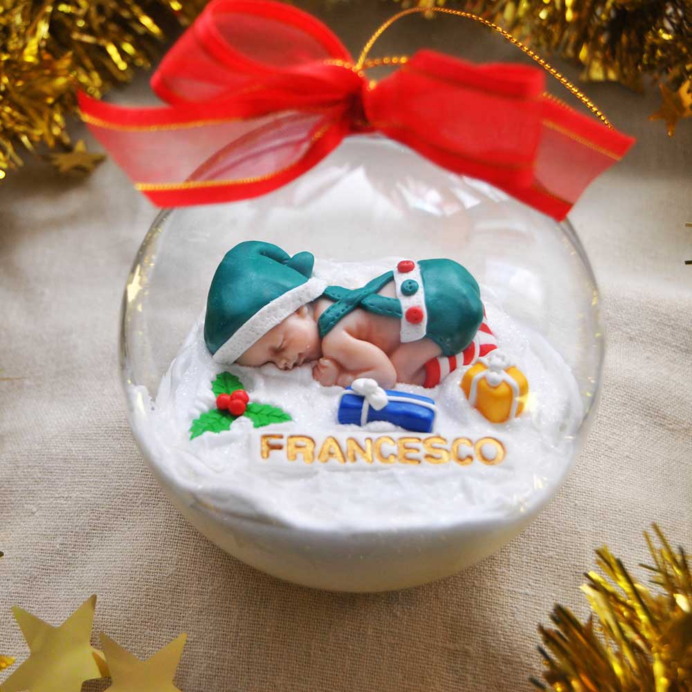 Regali Di Natale Neonati.Palla Di Natale Personalizzata Con Nome E Neonato Vestito Da Elfo Regalo Primo Natale Olalla