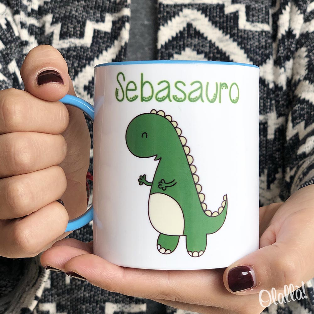 Tazza per Bambini Personalizzata con Nome e Dinosauro - Regalo