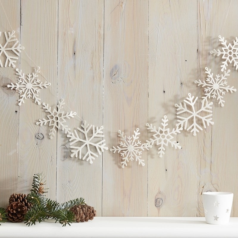 Decorazioni Natalizie Fiocchi Di Neve.Decorazione Festone Con Fiocchi Di Neve Glitter Da Appendere Idea Decorazione Di Natale Olalla