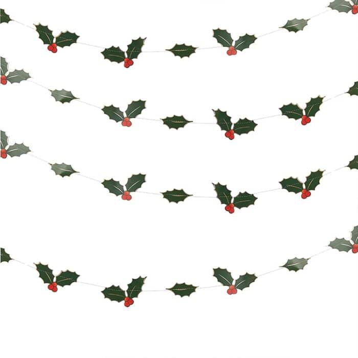 Ghirlanda Natalizia Artificiale 170 Cm Con Bacche Rosse E Foglie D'agrifoglio – 2 Pezzi Per Decorazioni Festive