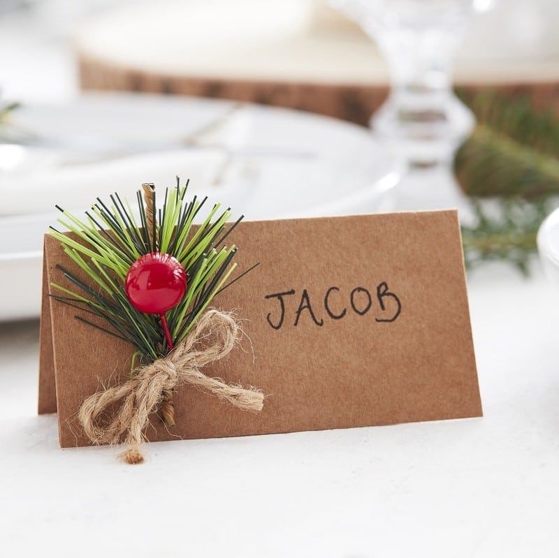 Set da Sei Segnaposto per Natale in Carta Kraft con Decorazioni Foliage