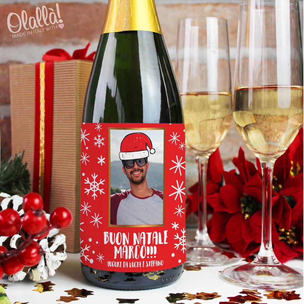 Regali Simpatici Natale.Bottiglia Personalizzata Con Foto Cappello Babbo Natale E Dedica Idea Regalo Di Natale Olalla